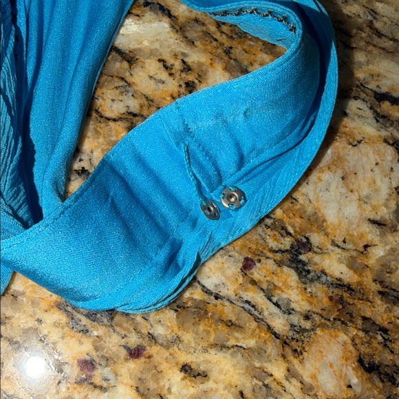 Elie Tahari Blue Silk Feel Plunge Babydoll Tunic Sleeveless Size M - Picture 7 of 7